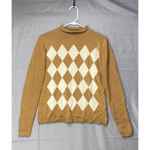 Sutton Studio Argyle Sweater Brown Tan  Merino Wool Sz L Preppy Ivy League - Picture 1 of 7